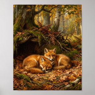 Rotfuchs Herbst Heide Waldjunge II Poster