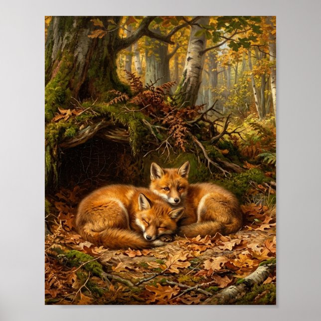 Rotfuchs Herbst Heide Waldjunge II Poster (Vorne)