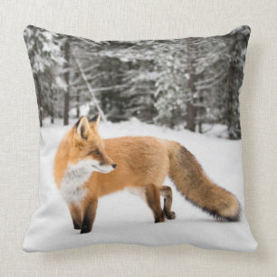 Rotfuchs im weißen Schnee Kissen