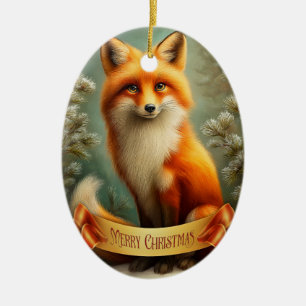 Rotfuchs im Winterwald Keramik Ornament