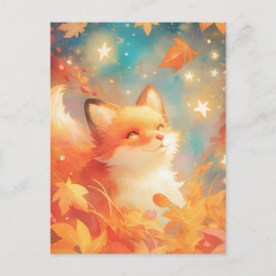 Rotfuchs in magischer Herbstnacht Postkarte