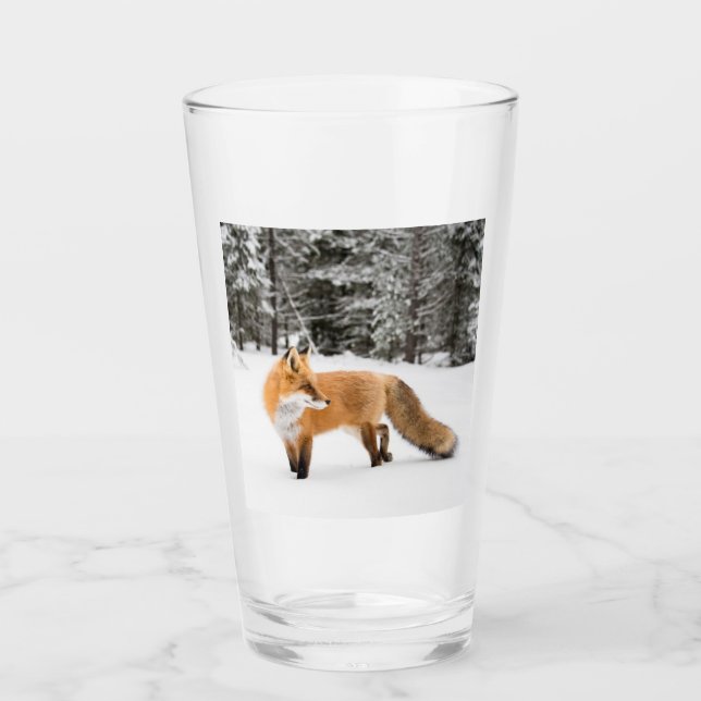 Rotfuchs in weißem Schnee Glas (Vorderseite)