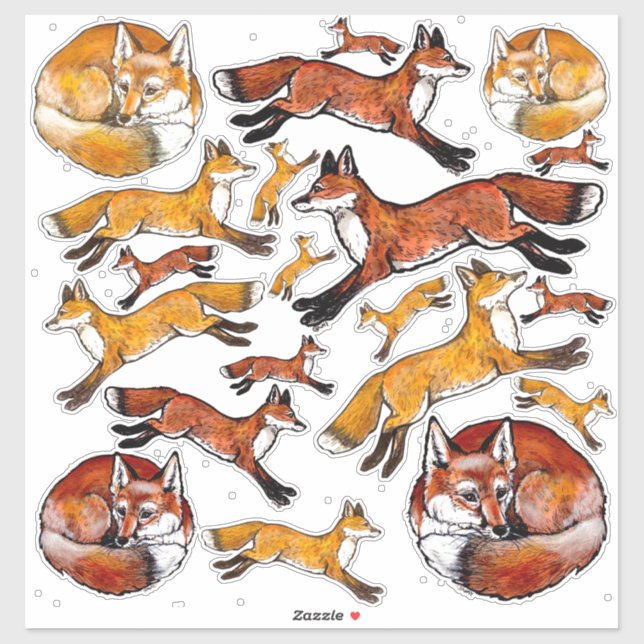 Rotfuchs Orangenfüchse Waldland Natur TierVinyl Aufkleber (Blatt)