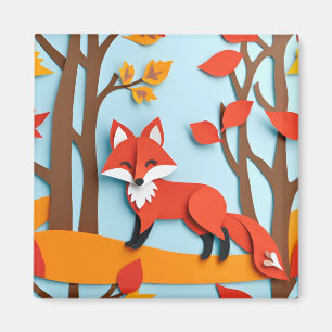 Rotfuchs-Papercraft-Effekt Wald-Wildtiere Magnet