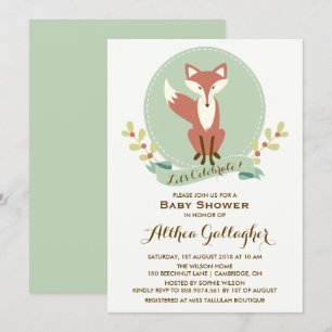 Rotfuchs-Porträt-Blumen-Baby-Shower-Einladung Einladung