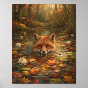 Rotfuchs Schwimmen Herbstteich Seerose Botanisch Poster