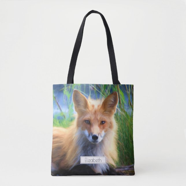 Rotfuchs Verlegen im Gras Landschaftlich Personali Tasche (Vorderseite)