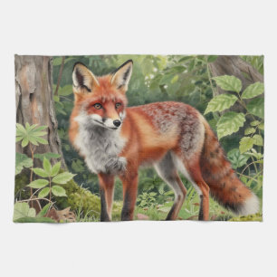 Rotfuchs-Wald-Wildnisporträt Geschirrtuch
