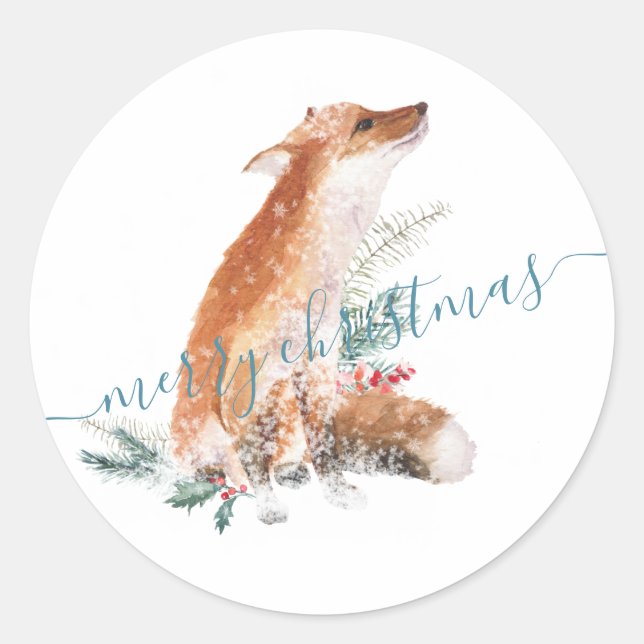 Rotfuchs zu Weihnachten Runder Aufkleber (Vorderseite)