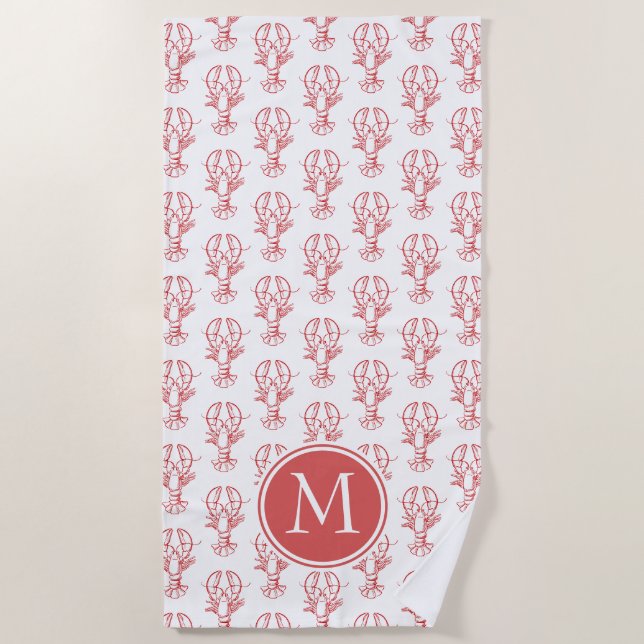 Rotgeburten an der Küste auf weißem Monogramm Strandtuch (Vorderseite)
