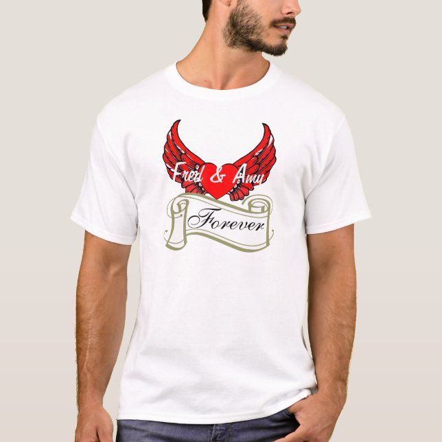 Rotgeflügeltes Herz, Goldrolle, Fred u. Amy, für T-Shirt (Vorderseite)