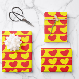 Rotgelbe Liebe Herzmuster Geschenkpapier Set