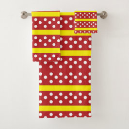 Rotgelbes Polka-Dot-Streifen-Muster Badhandtuch Set