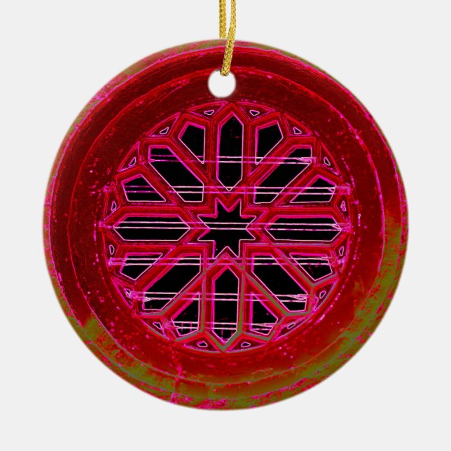 Rotgeometrische Mandalaverzierung Keramikornament (Vorne)