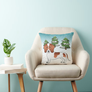 Rotgescheckter Glatthaar-Dackel Hund - Winterwald Kissen