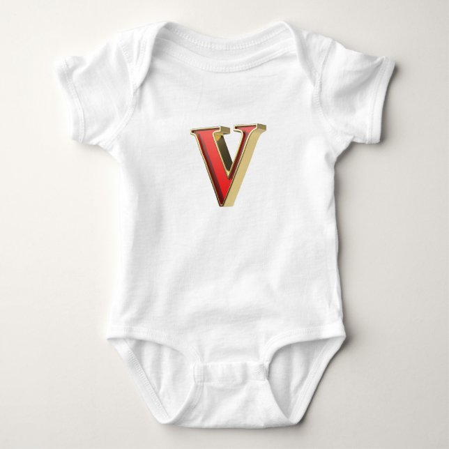 Rotglasbuchstabe V Baby Strampler (Vorderseite)