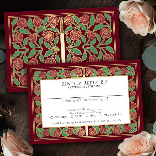 Rotgold-Blumen-Schwert-Königliche-Hochzeit-RSVP RSVP Karte