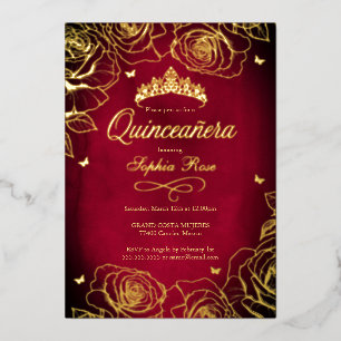 Rotgold-Kronenrosen-Thema Quinceanera  Folieneinladung