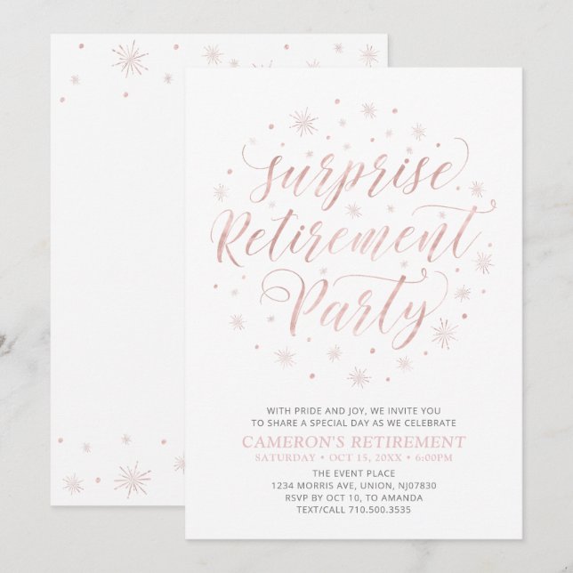 Rotgold | Modern Surprise Retirement Party Einladung (Vorne/Hinten)