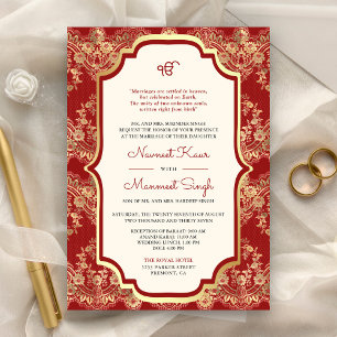 Rotgold-Spitze QR-Code Anand Karaj Sikh-Hochzeit Einladung