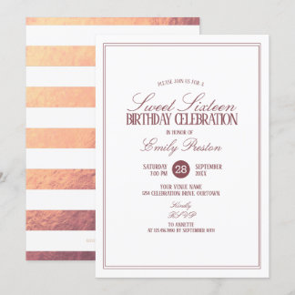 Rotgold | White Elegant Sweet 16 Party Einladung