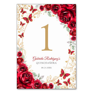 Rotgoldene Florale Quinceanera Tischnummer