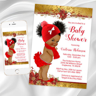 Rotgoldene Weihnachts-Baby-Party Einladung