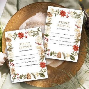 Rotgoldene Weihnachtsblumen-Hochzeit RSVP Karte