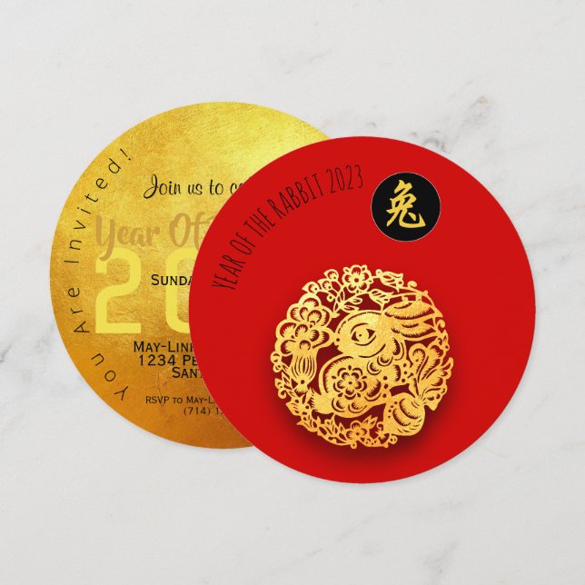 Rotgoldenes Kaninchen Papercut Chinesisches Neujah Karte (Vorne/Hinten)