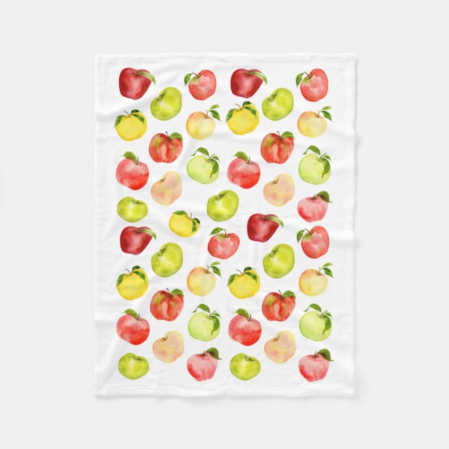 Rotgrüne Apfelillustrierung Aquarellfarben Herbst Fleecedecke (Vorderseite)