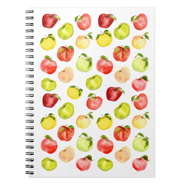 Rotgrüne Apfelillustrierung Aquarellfarben Herbst Notizblock (Vorderseite)