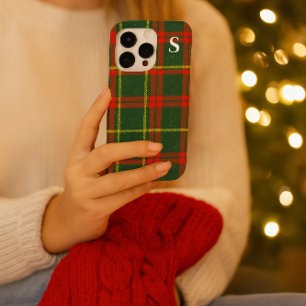 Rotgrüner Tartan Kariert mit Monogramm iPhone 16 Pro Hülle