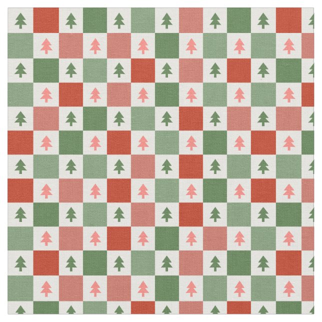 Rotgrüner Weihnachtsbaum Schachbrettmuster Stoff (Nahaufnahme)