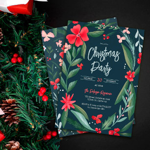 Rotgrünes Blumenmuster Weihnachten Einladung