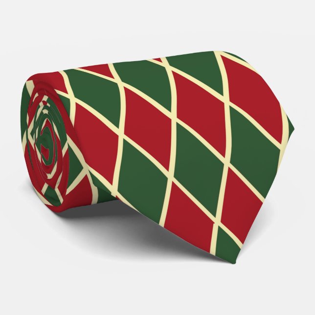 Rotgrünes Golddiamantenmuster Weihnachten Krawatte (Gerollt)