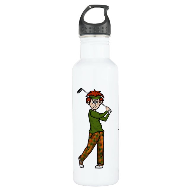 Rothaar Männlich Golfer Personalisierte Wasserflas Edelstahlflasche (Vorderseite)