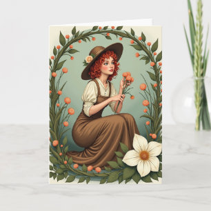 Rothaarige-Blumen-Natur-Szenenkarte Karte