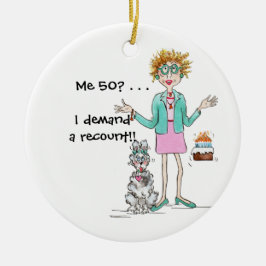 Rothaarige Dame wird 50 und Proteste gegen Keramik Keramik Ornament