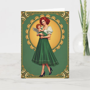 Rothaarige Frau Art Nouveau Karte