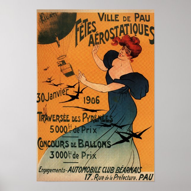 Rothaarige Frau erwartet Balloons Birds Poster (Vorne)