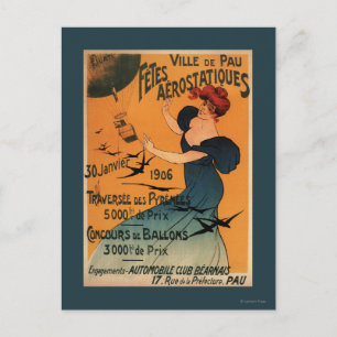 Rothaarige Frau erwartet Luftballons Vögel Poster Postkarte