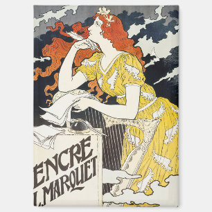 Rothaarige Frau gelbes Kleid klassische Art Nouvea Magnet