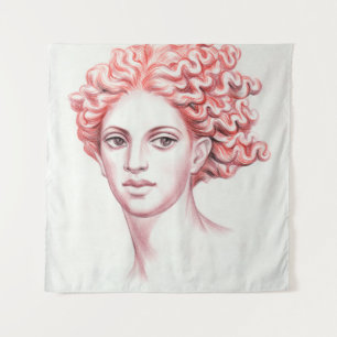 Rothaarige Frau Kopf Stock Illustration Wandteppich