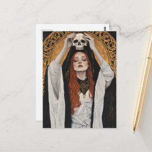 Rothaarige Göttin Frau Mit einem Totenkopf Postkarte