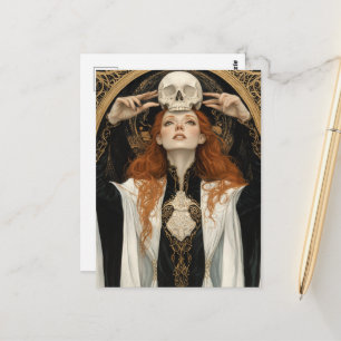 Rothaarige Göttin Frau Mit einem Totenkopf Postkarte
