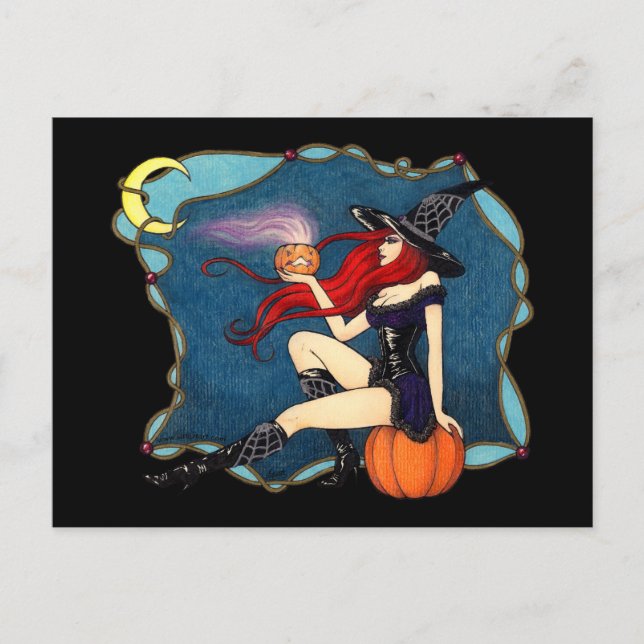 Rothaarige HexenHalloween Postkarte (Vorderseite)