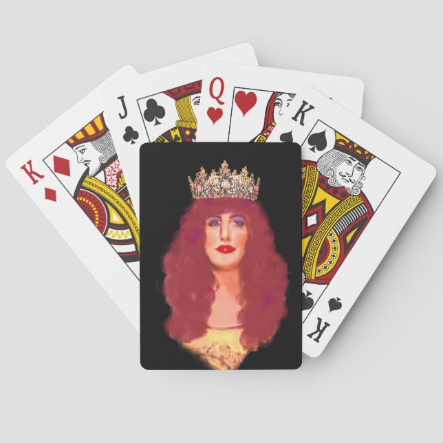 Rothaarige Königin mit Juwelierkrone Spielkarten (Rückseite)