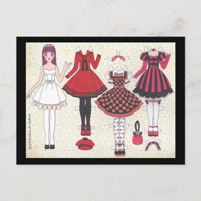 Rothaarige Lolita Paper Doll Postkarte (Vorderseite)