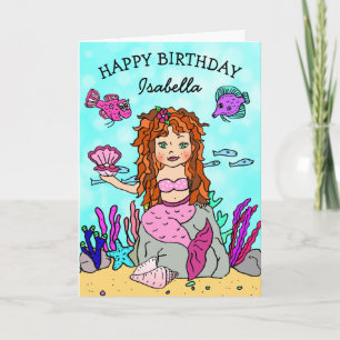 Rothaarige Meerjungfrau Happy Birthday Karte