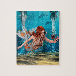 Rothaarige Meerjungfrau Unterwasser-Fantasy-Kunst